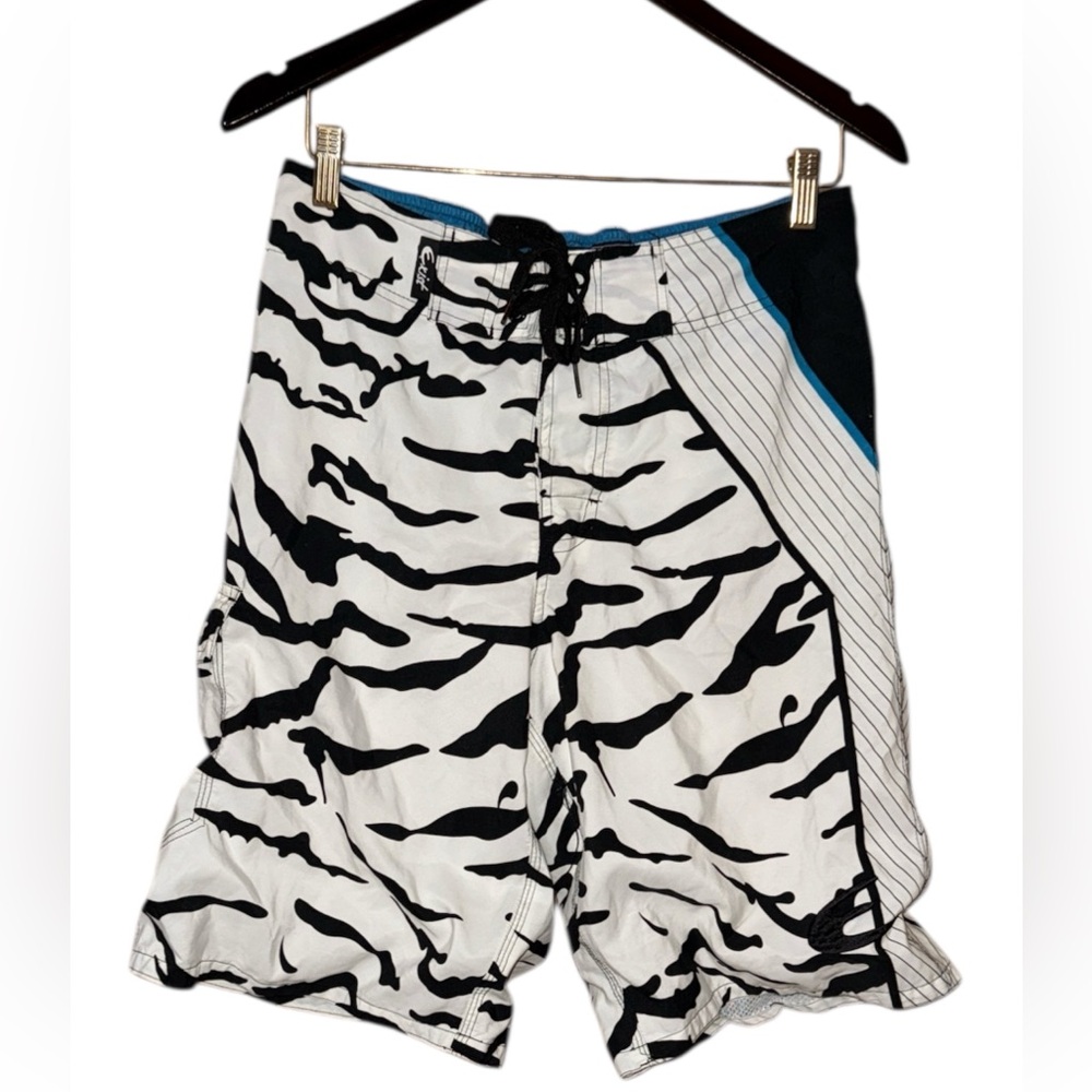•EXIST•BLACK & WHITE STRIPED ANIMAL PRINT SWIMMING TRUNKS SIZE MEDIUM EUC